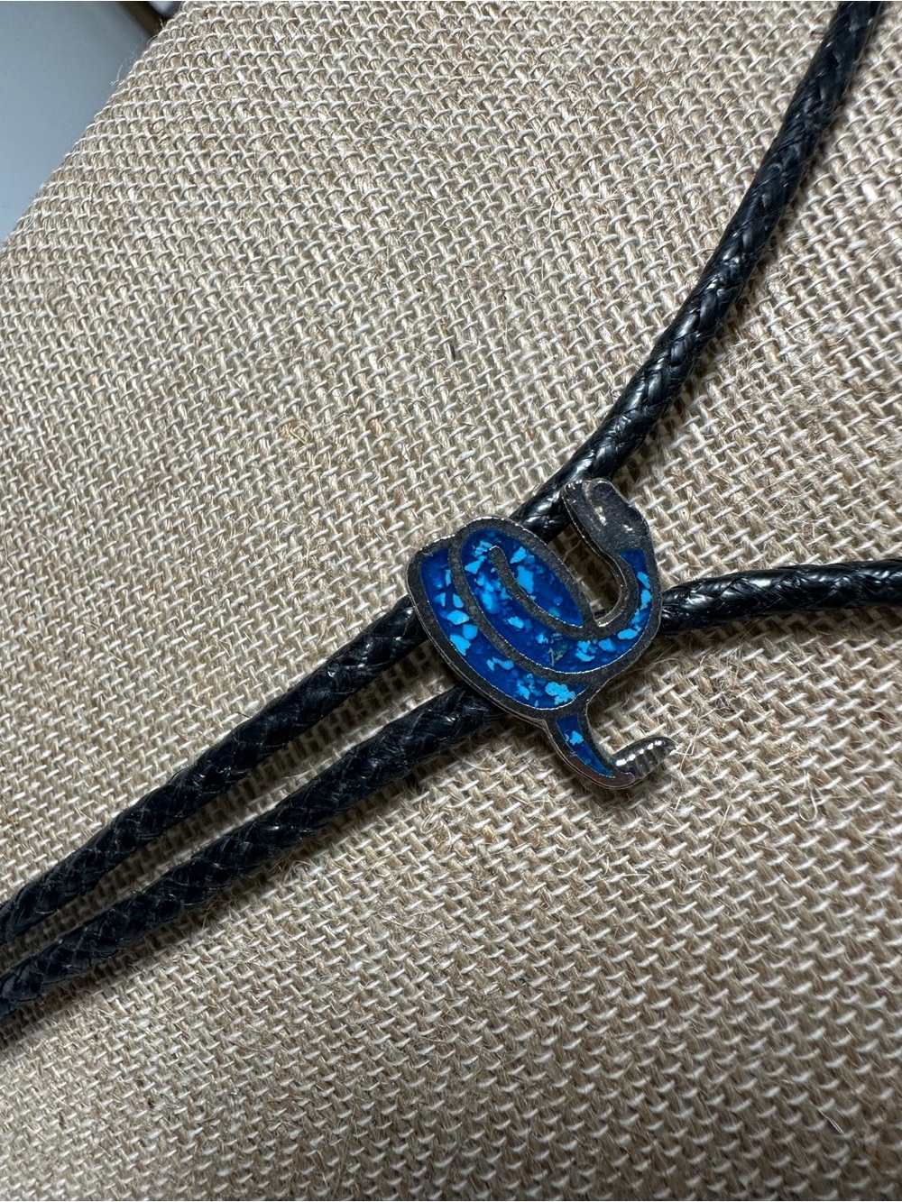 Vintage Snake Bolo Tie 18” Unisex Western Necklace Blue Snake Cowboy Southwest - Picture 2 of 4